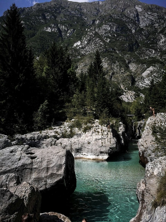 Mündung der Soca im Soca-Tal, Slowenien.
