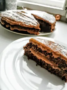 Das Bild zeigt eine Zucchinitorte mit Süßkartoffelcreme von einfach-herumgurken.